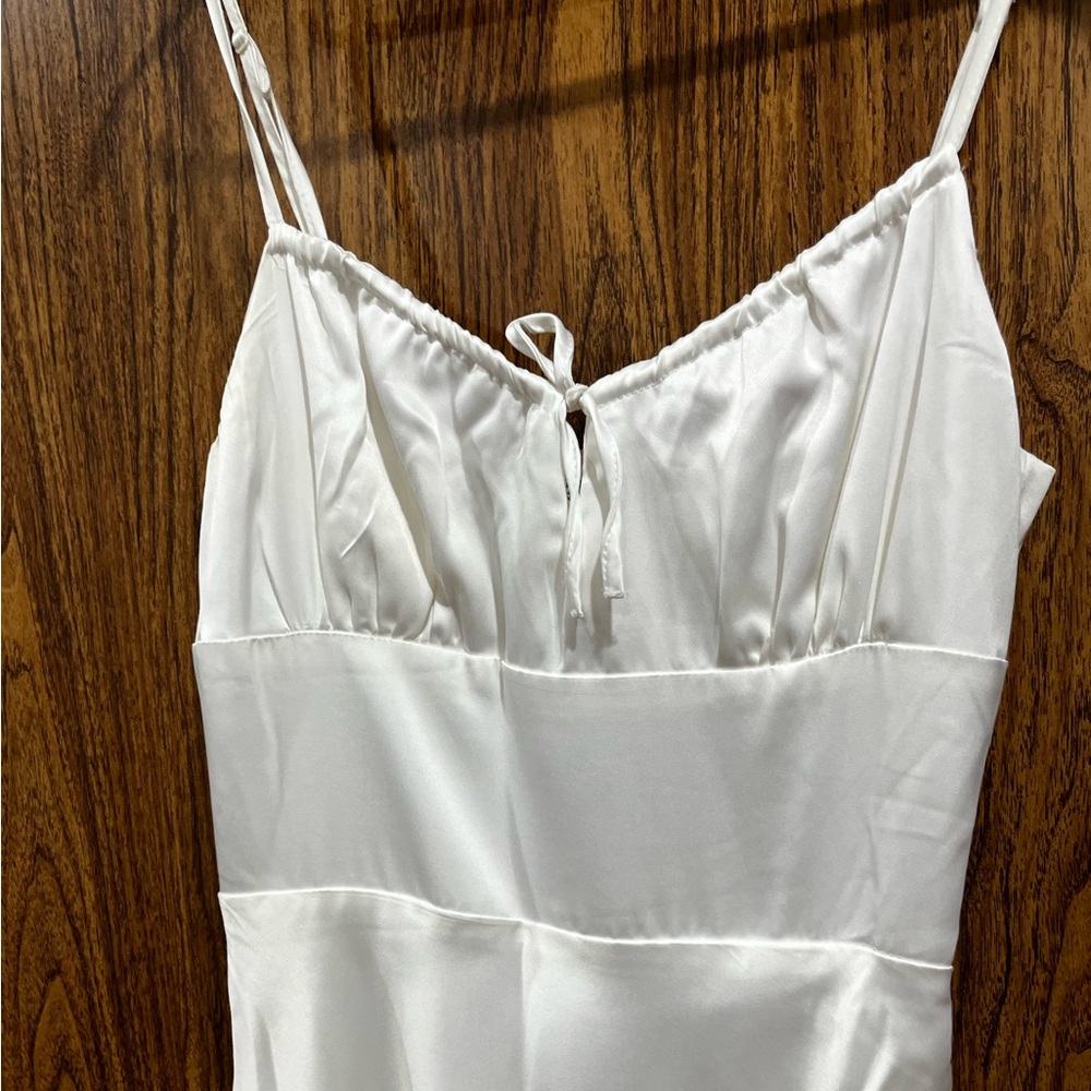 Ardene White Satin Slip Dress with Front Tie